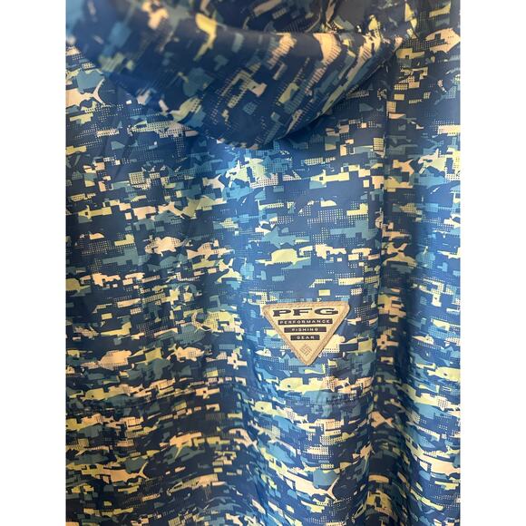 COLUMBIA BLUE WINDBREAKER MENS Large PFG ZIP UP JACKET PRINTED PATTERN GEOMETRIC - Picture 11 of 16